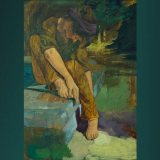 'Die grüne Sitzende' 2011 - Öl auf Möbelrückwand - B|H: 75|110 cm